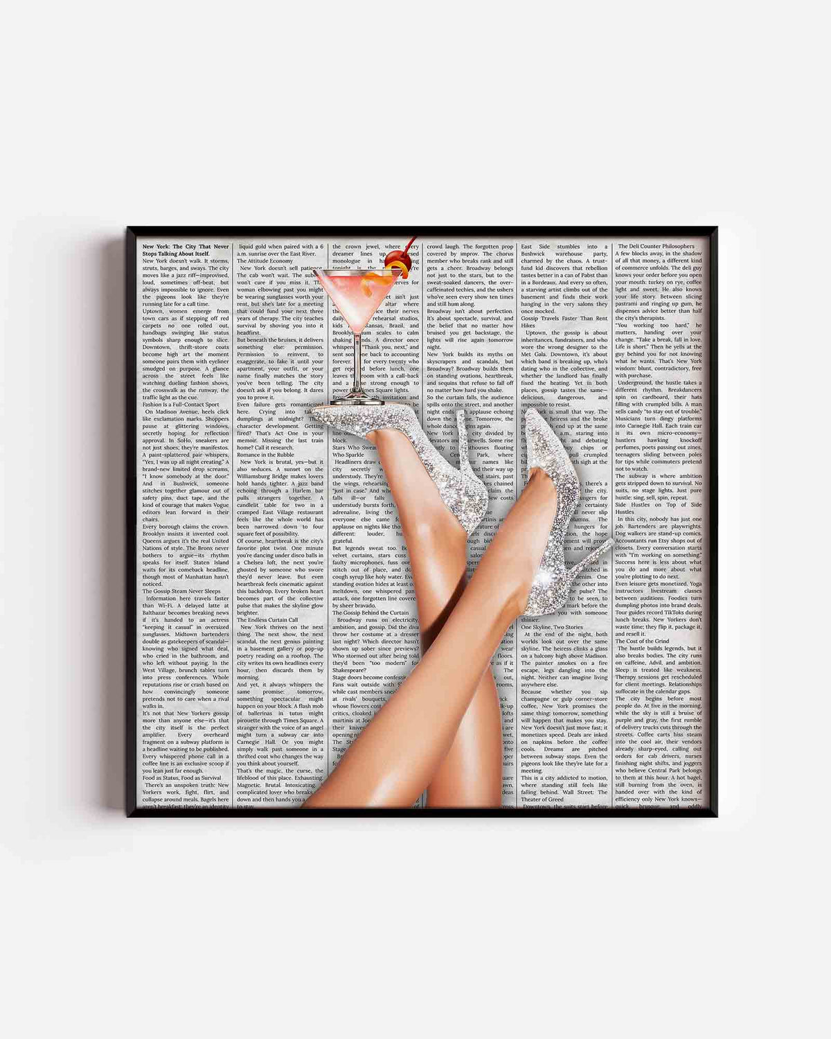 Glinsterende hakken en cocktail – Pop Art vierkante poster als wanddecoratie