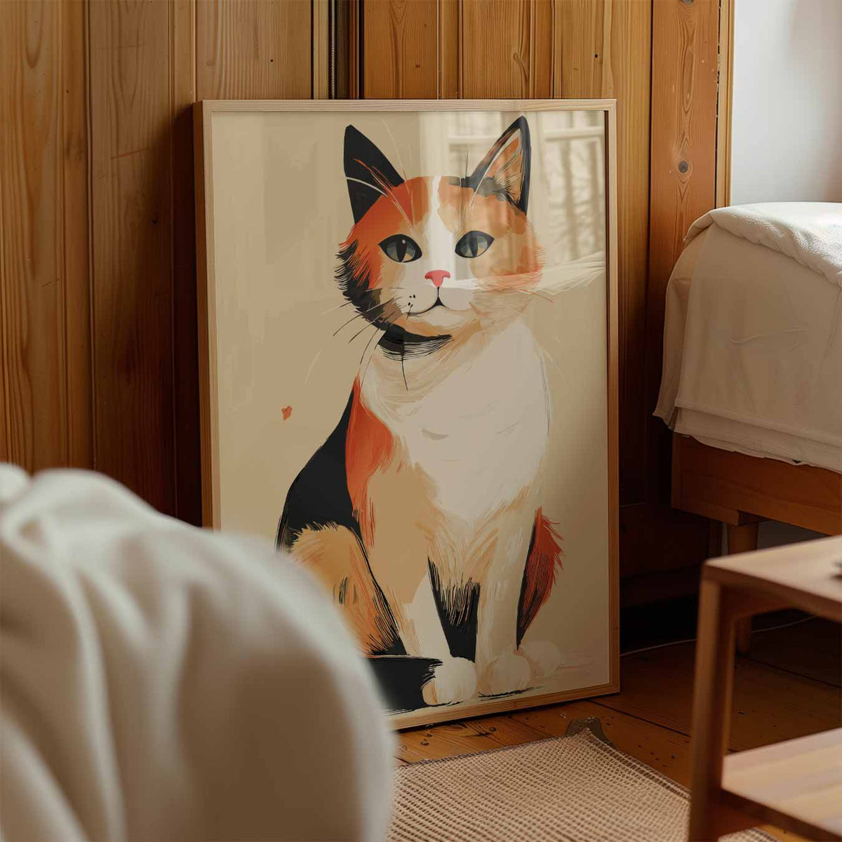 Schattige Calico Kat aan de Muur – kinderposter in staand formaat