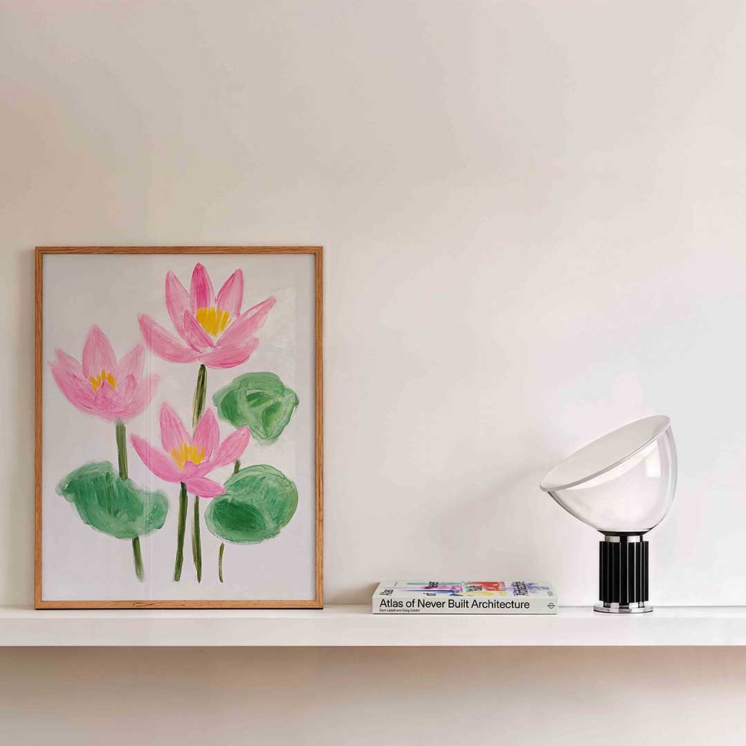 Roze bloemen en groene bladeren – bloemen wandkunst als portret poster