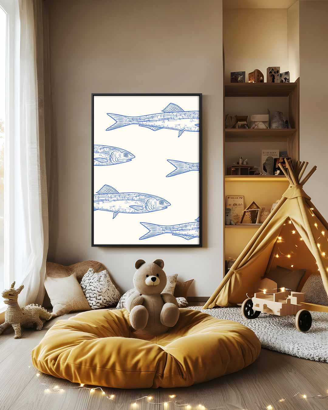 Kunstzinnige Vissenpatroon – canvas wanddecoratie in portret formaat