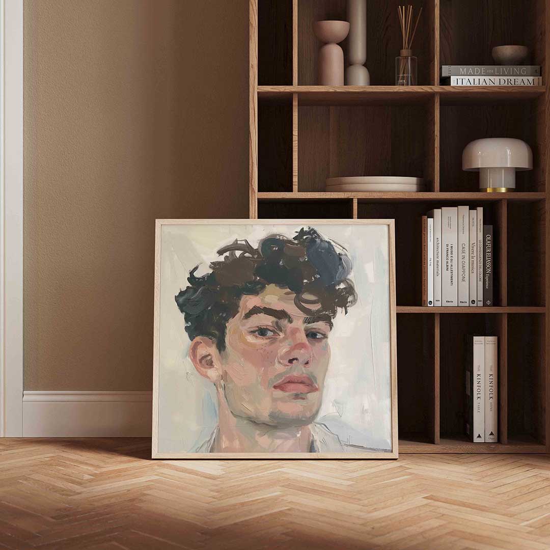 Portret van een man – vierkante design wanddecoratie van WallArtistic