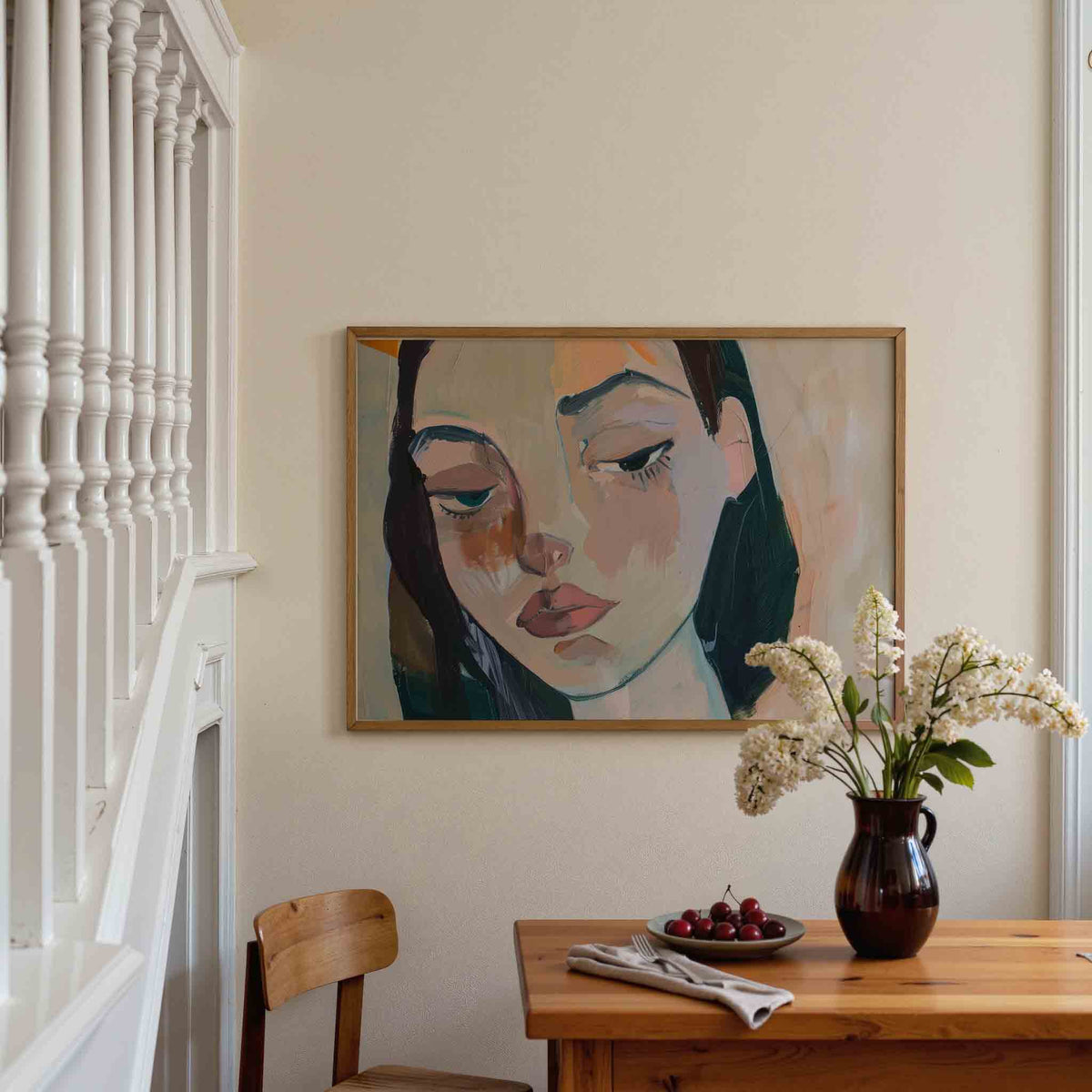 Portret van vrouw – liggende illustratie poster als wanddecoratie