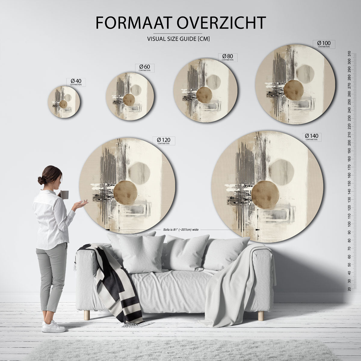 Abstracte vormen – ronde muurdecoratie met vrouwelijk portret