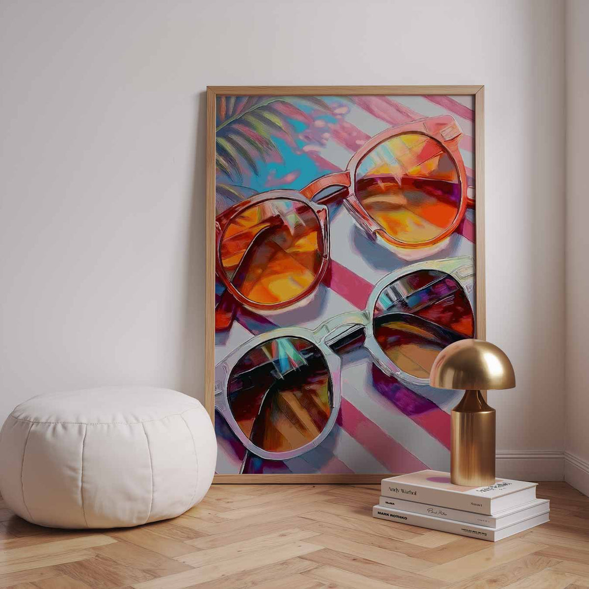 Zomers Beroemde Zonnebrillen – staande zomer wanddecoratie van WallArtistic