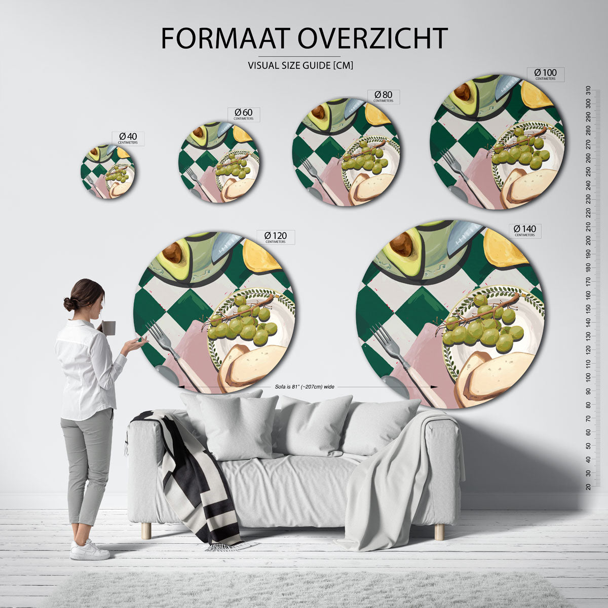 Avocado en druiven – abstracte wandkunst als muurcirkel van WallArtistic