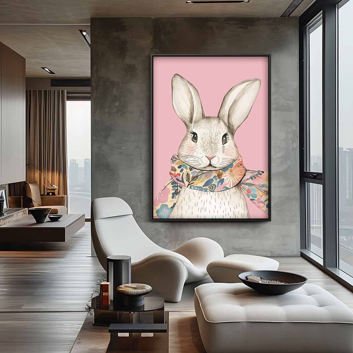 Stijlvolle Konijn Illustratie – canvas wanddecoratie in portret formaat
