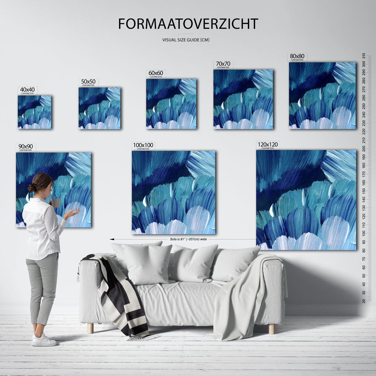 Blauwe penseelstreken – vierkante muurposter met artistieke uitstraling