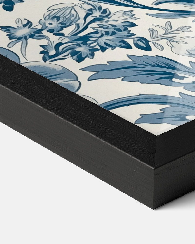 Bloemrijke Elegantie in Blauw – klassieke wandkunst als portret poster