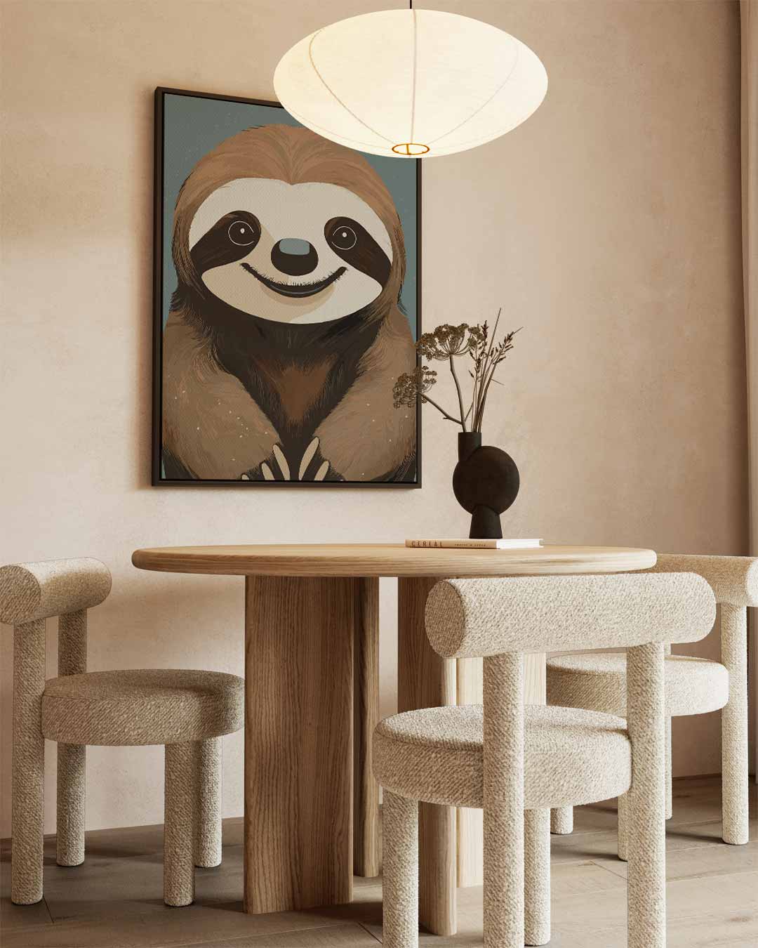 Blije Luiaard Illustratie – staand kunstwerk voor modern interieur