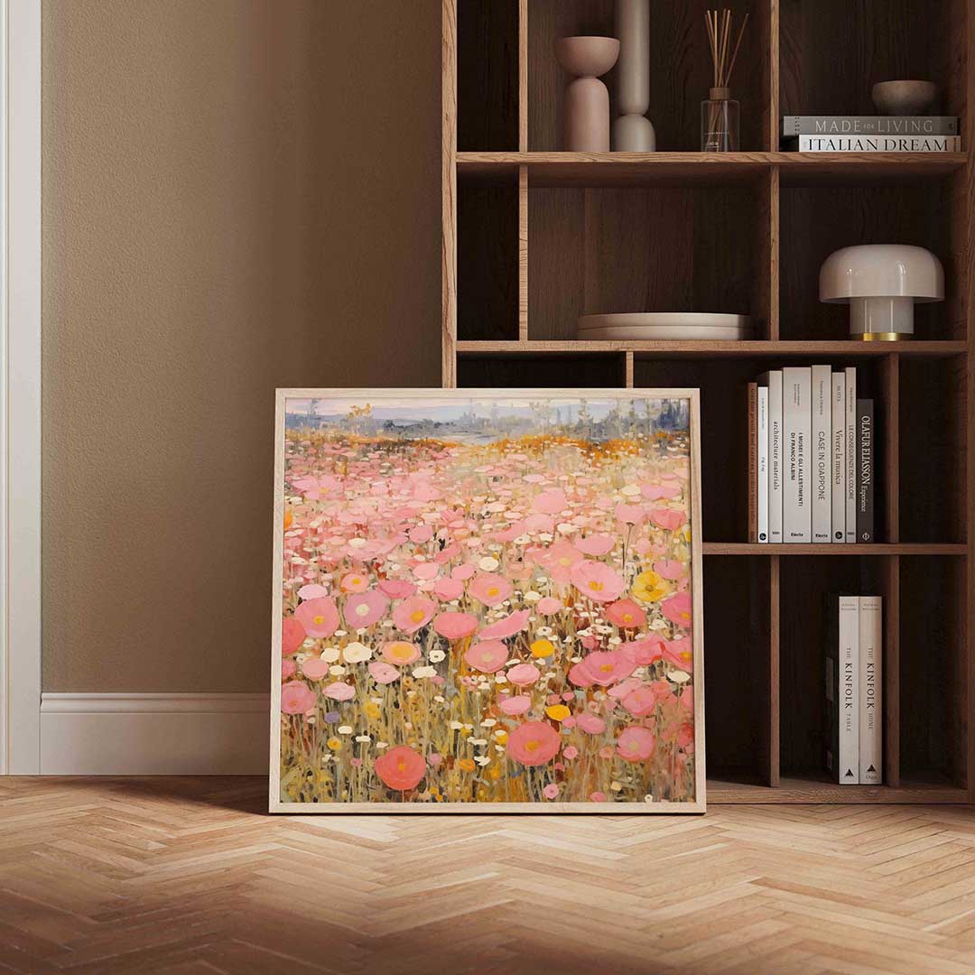 Bloemenveld – vierkante wanddecoratie met kleur en vorm van WallArtistic