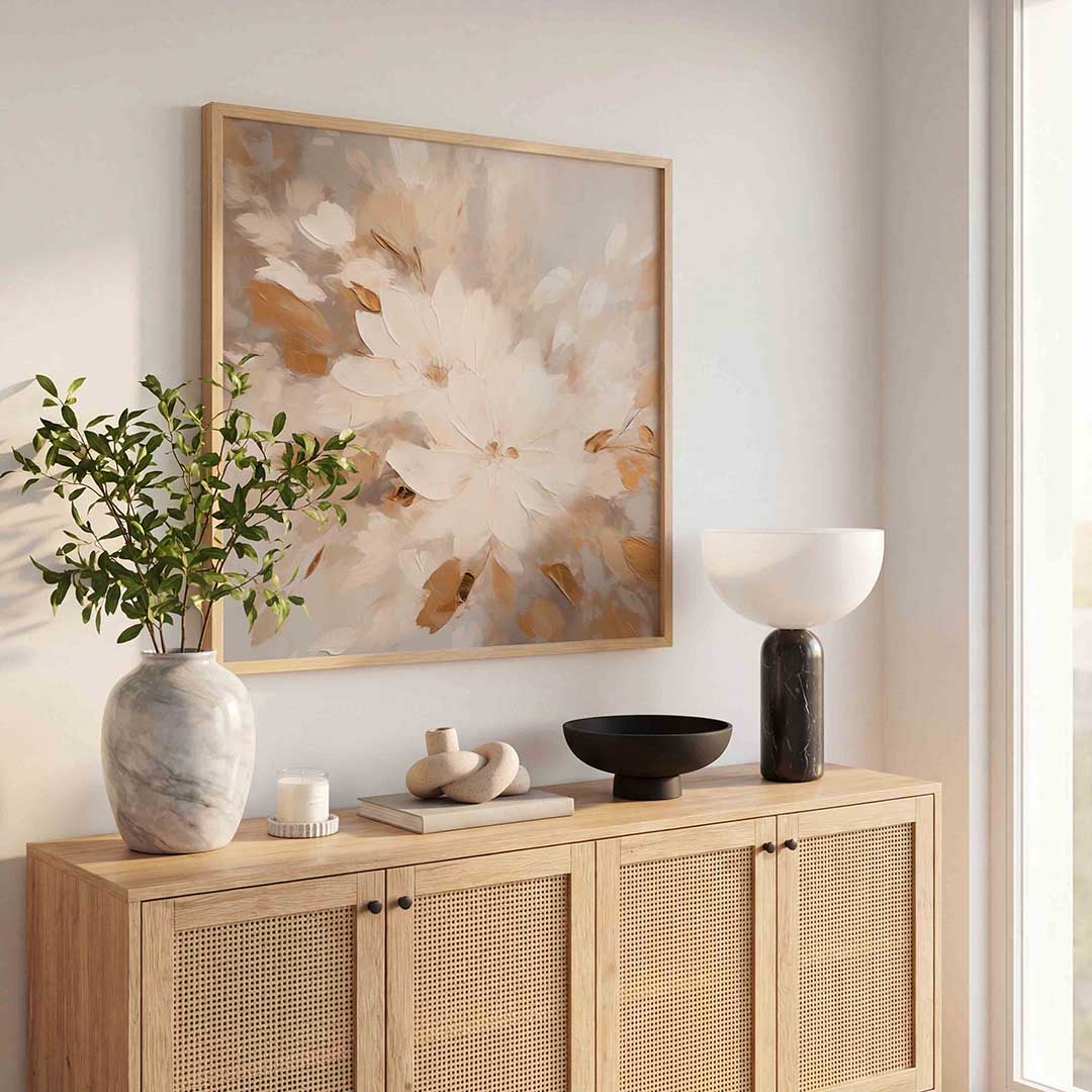 Bloemen en bladeren – abstracte wandkunst als vierkante poster