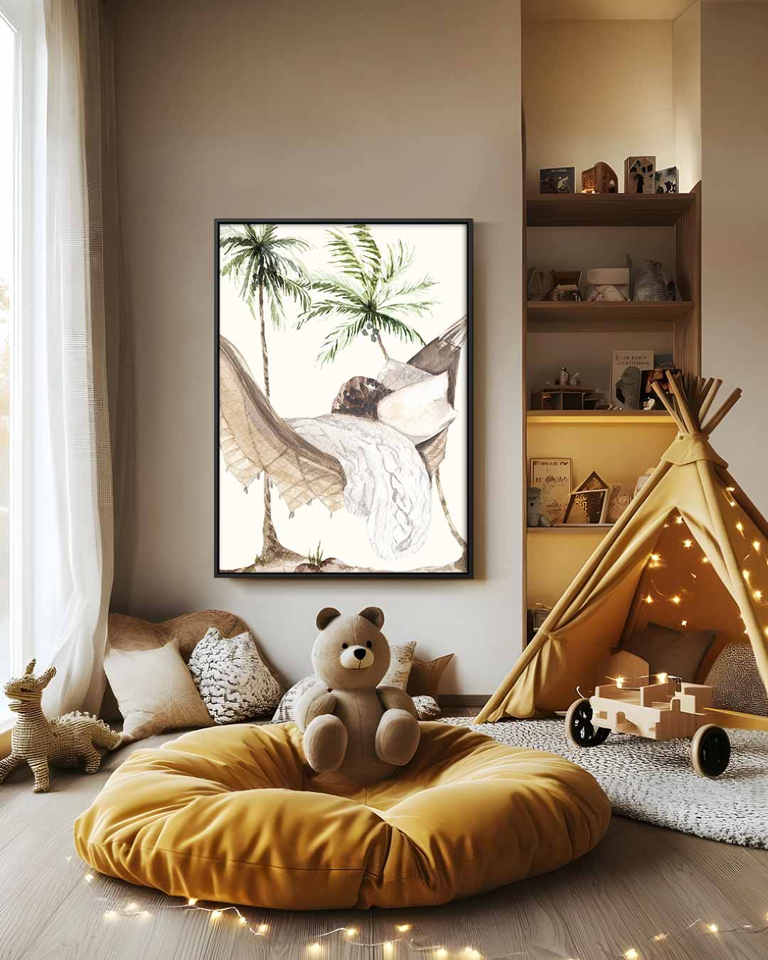 Zonnige Hangmat Droom – dibond wanddecoratie in staand formaat