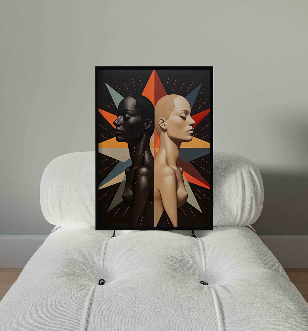 Twee gezichten in profiel – staande surrealistische wanddecoratie van WallArtistic