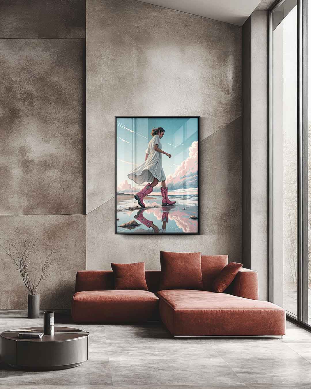 Stijlvolle Wandeling aan de Kust – staande wandkunst voor woonkamer of interieur