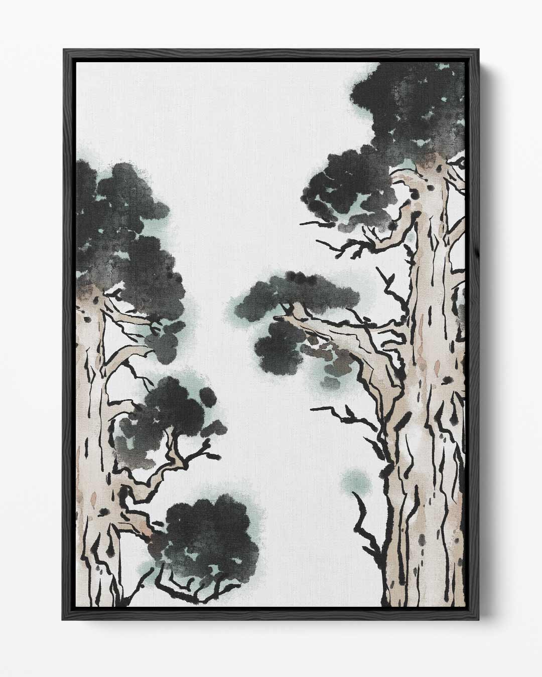 Oosterse bomen in inktstijl – portret kunstwerk als wanddecoratie