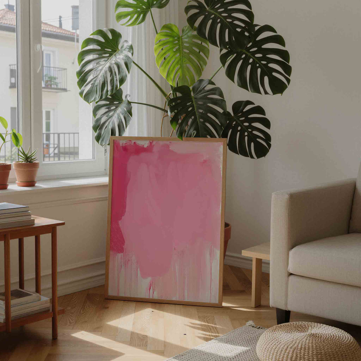 Roze abstracte vormen – moderne wandkunst als portret poster