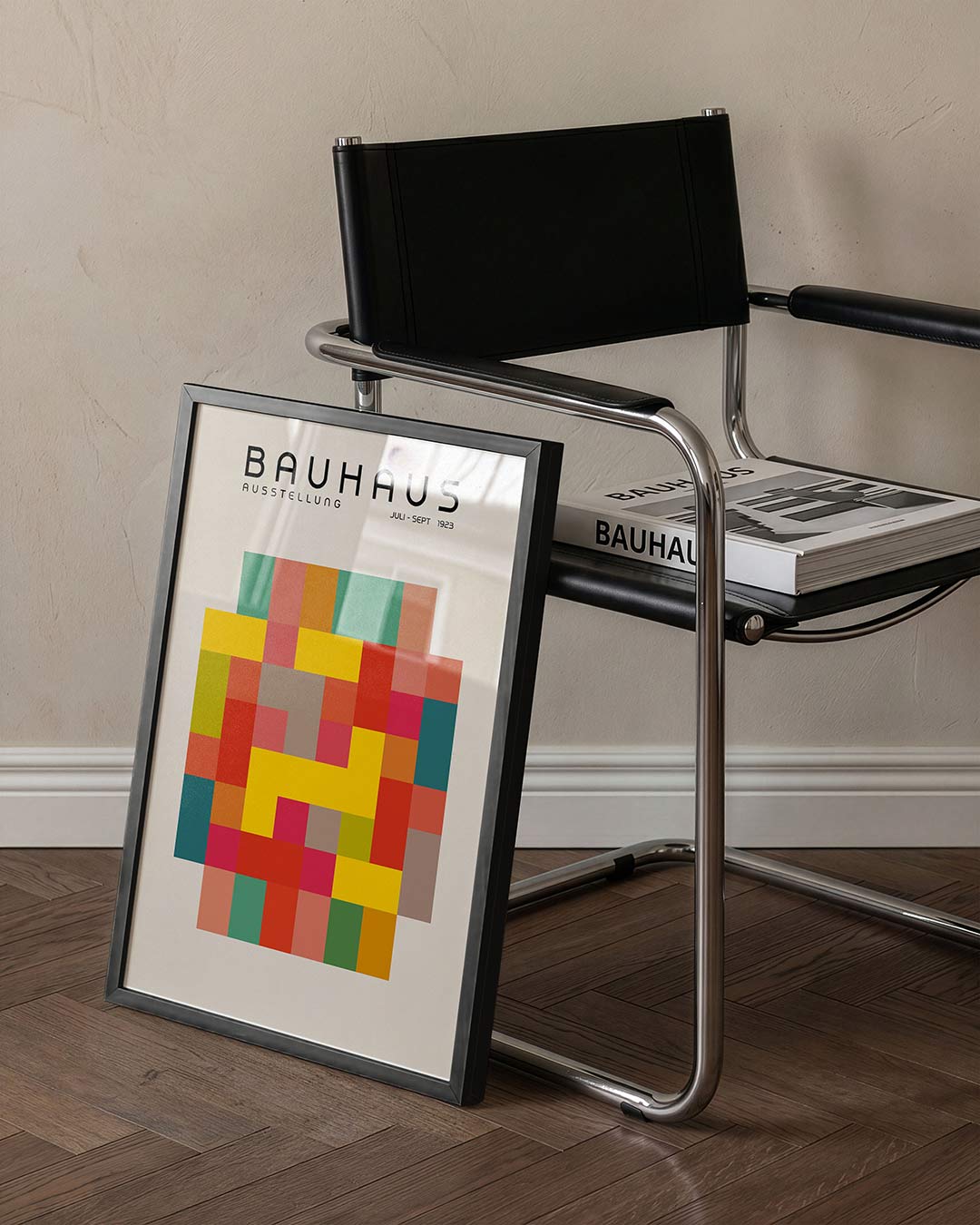 Vorm en kleurvlakken – staande Bauhaus poster voor aan de muur