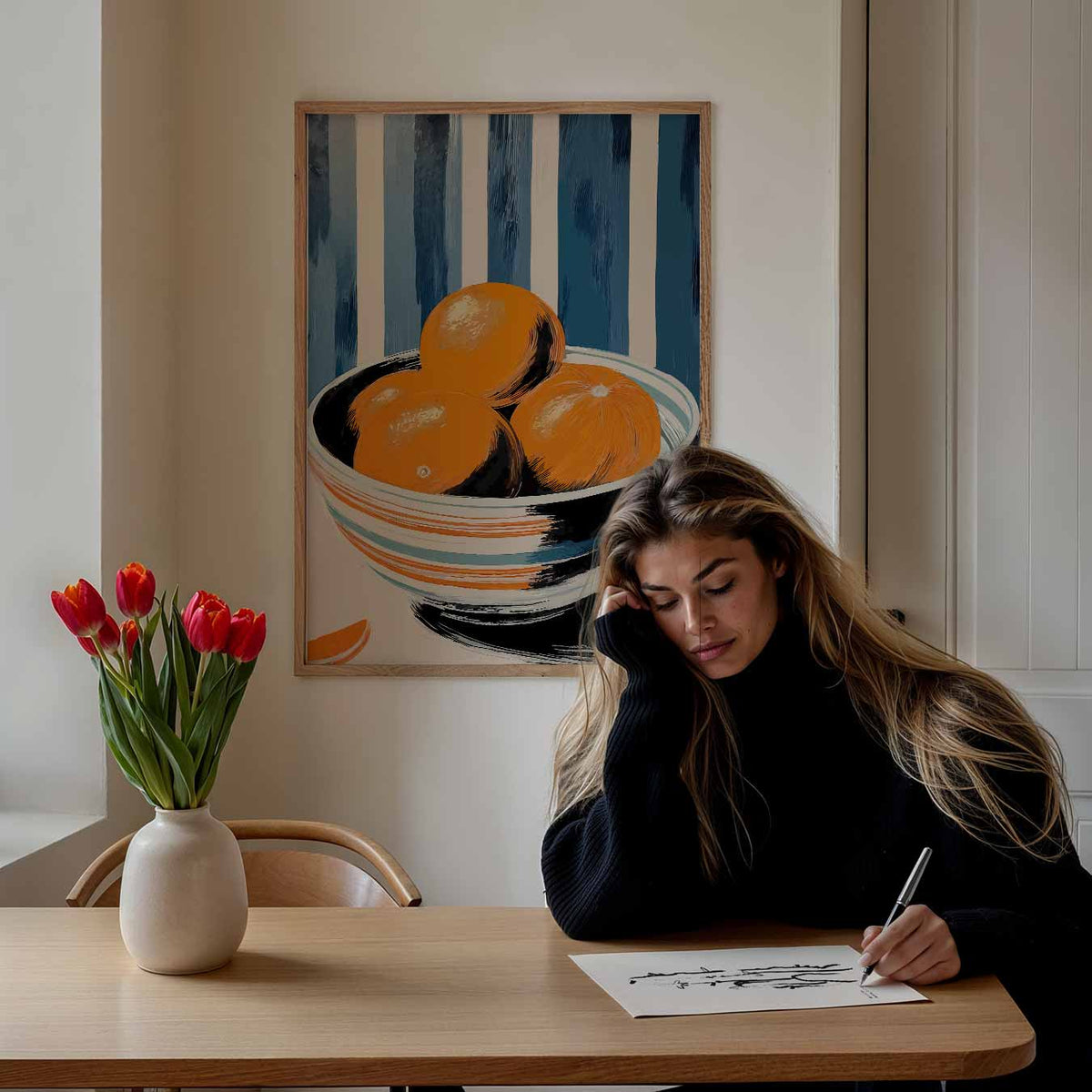 Citrusfrisse Sinaasappelkom – Popart poster als moderne urban wanddecoratie