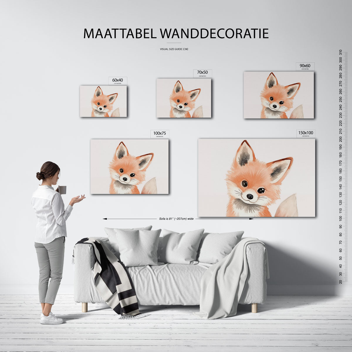 Vrolijke vos – moderne liggende wanddecoratie