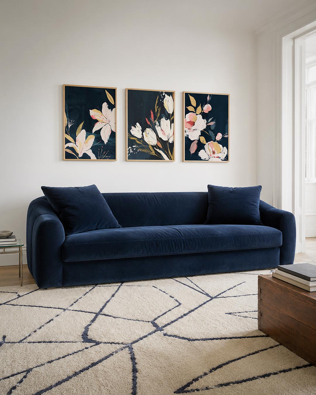 Bloemrijke elegantie driedelige posterset – deze posterset in drie delen toont grote witte bloemen met