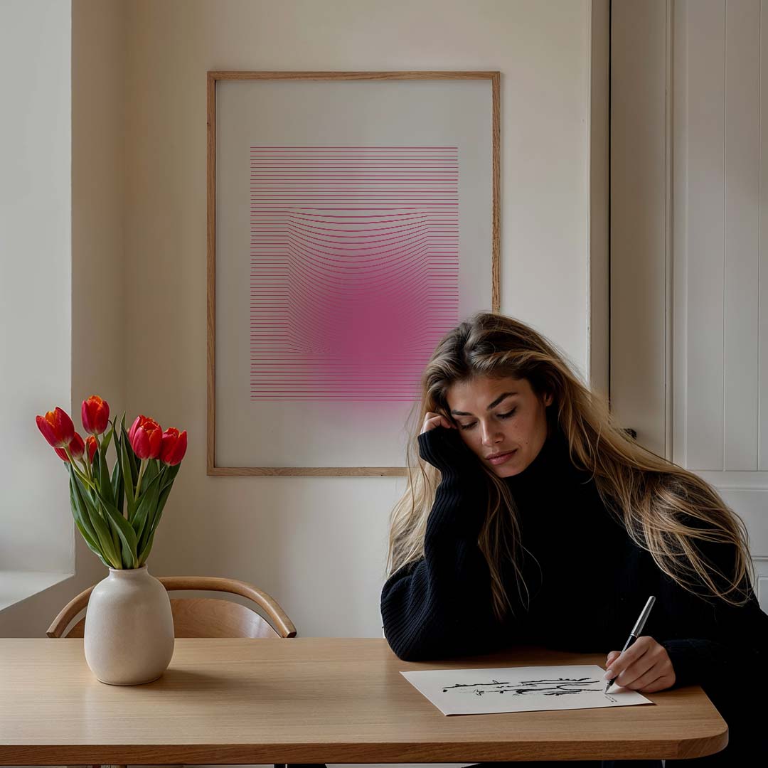 Modern Abstracte Roze Golven – staande muurposter met kleurrijke abstracte vormen
