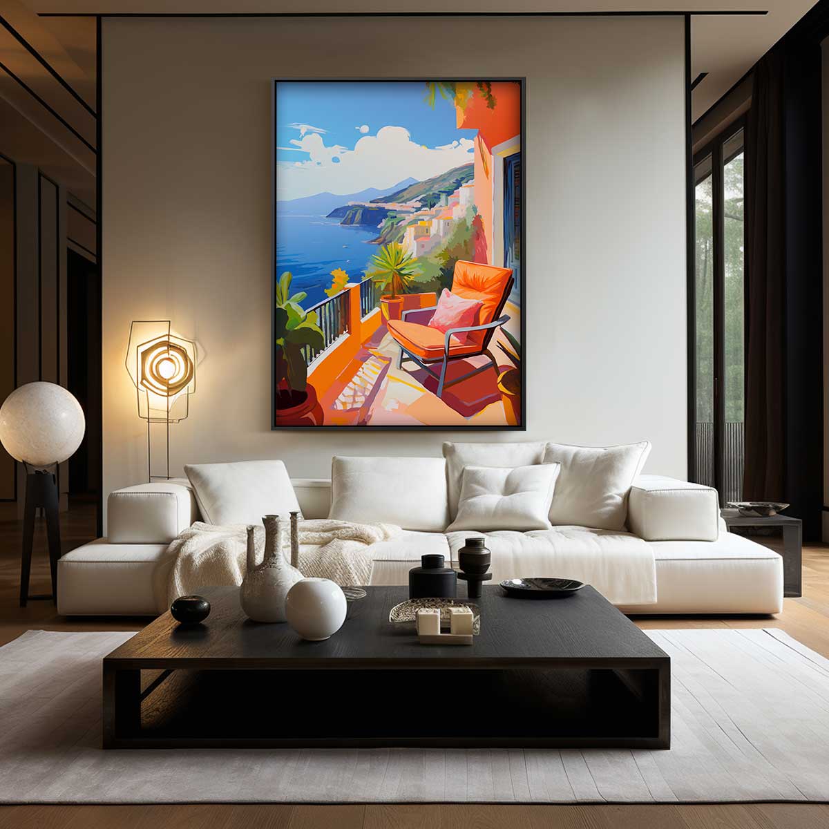 Zonovergoten Balkon aan Zee – staand kunstwerk voor modern interieur
