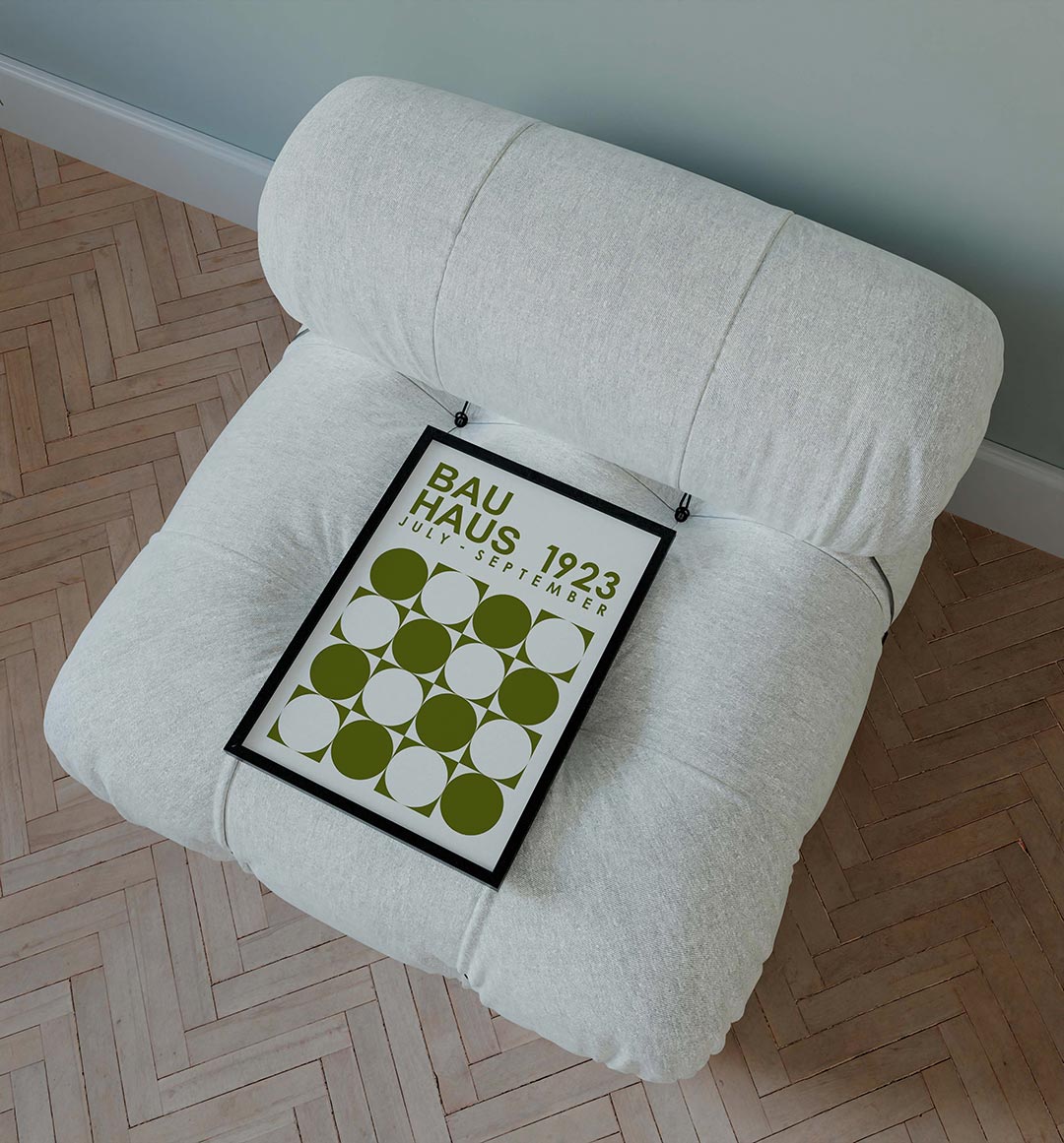 Cirkelpatroon en tekst – staande Bauhaus poster voor aan de muur