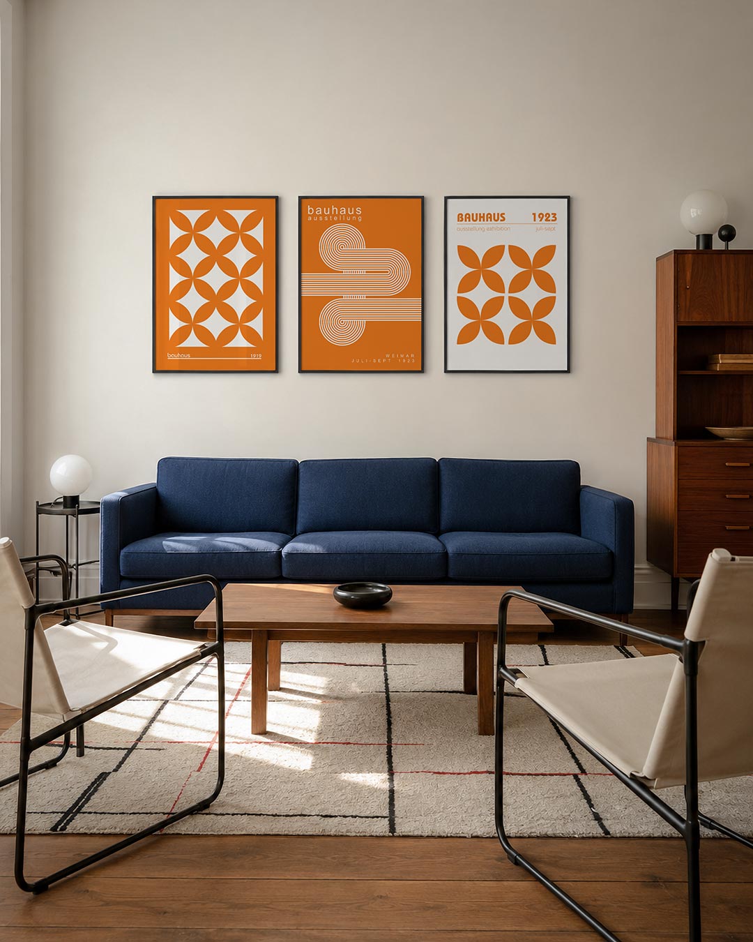 Oranje cirkelpatroon driedelige posterset – deze posterset in drie delen toont een levendig oranje patroon van overlappende