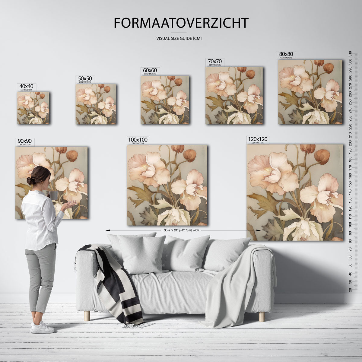 Bloemen in zachte tinten – vierkante muurposter met bloemen