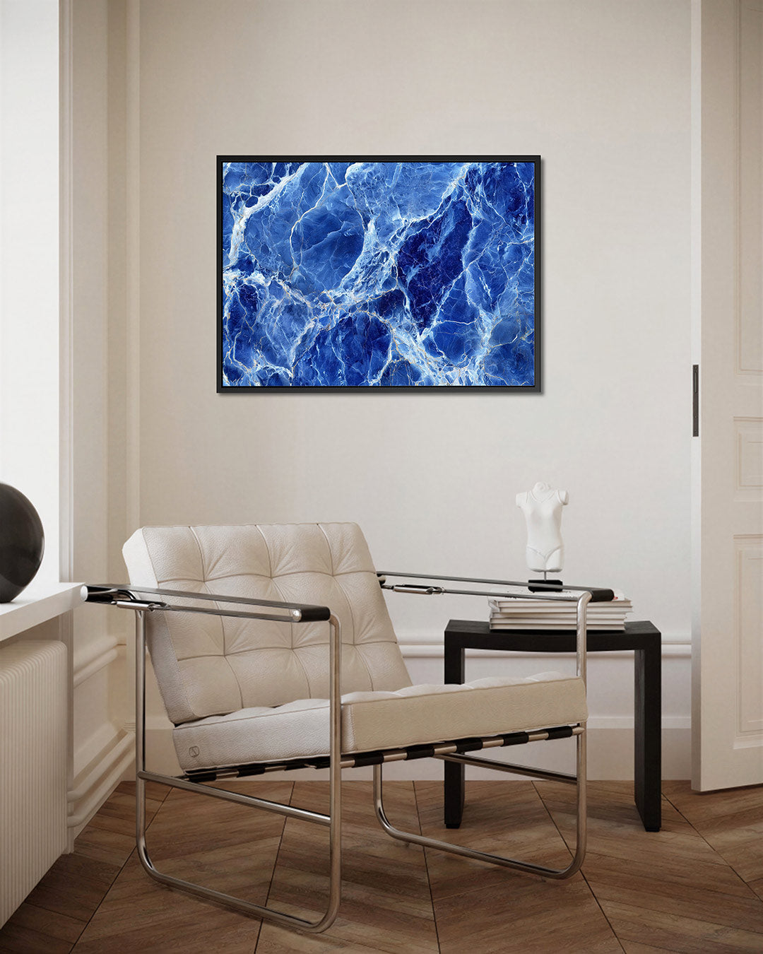 Blauwe marmerstructuur – kunstwerk op canvas, dibond of plexiglas