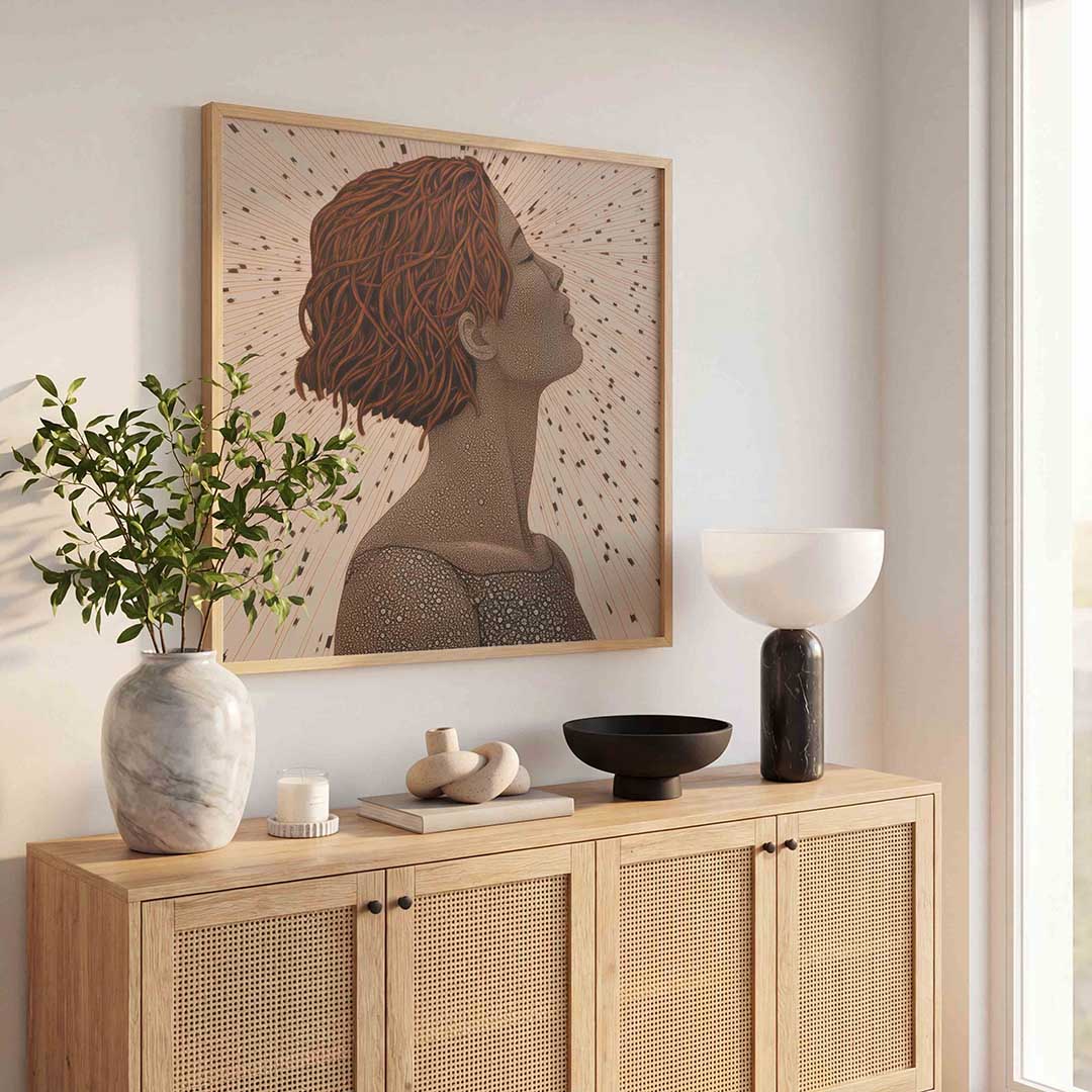Profiel van vrouw met kort haar – illustratie poster in vierkant formaat