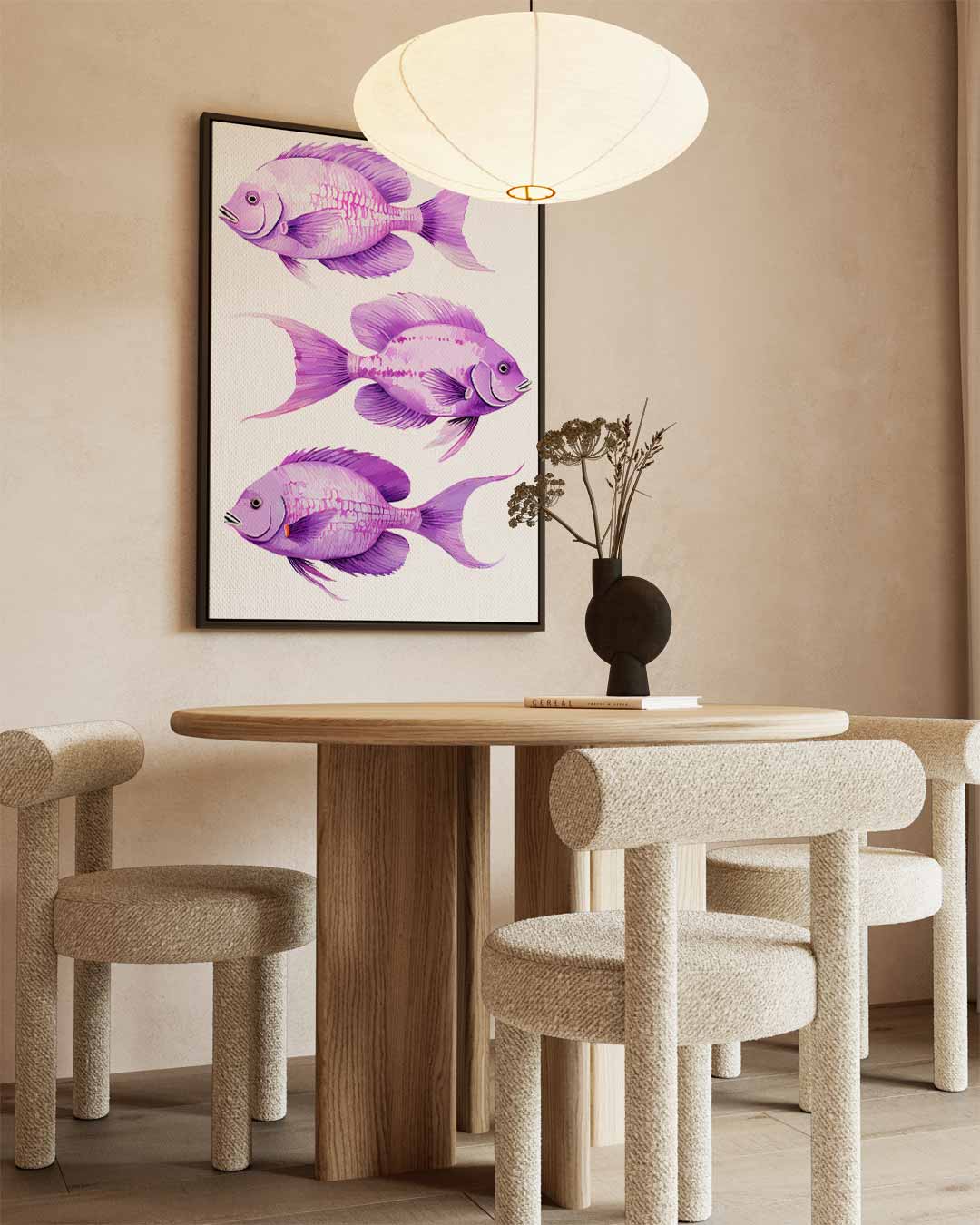 Vrolijke Paarse Vissen – staand kunstwerk voor modern interieur