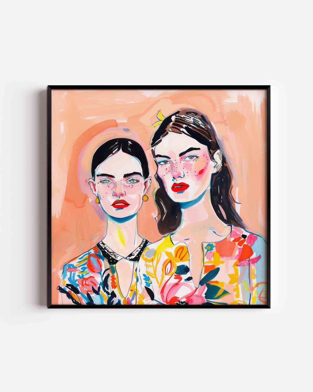 Twee vrouwen met kleurrijke kleding – vrouwelijk portret als vierkante poster