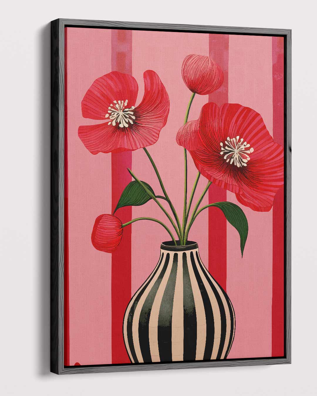 Vaas Met Rood Klaprozen – dibond kunstwerk als wanddecoratie