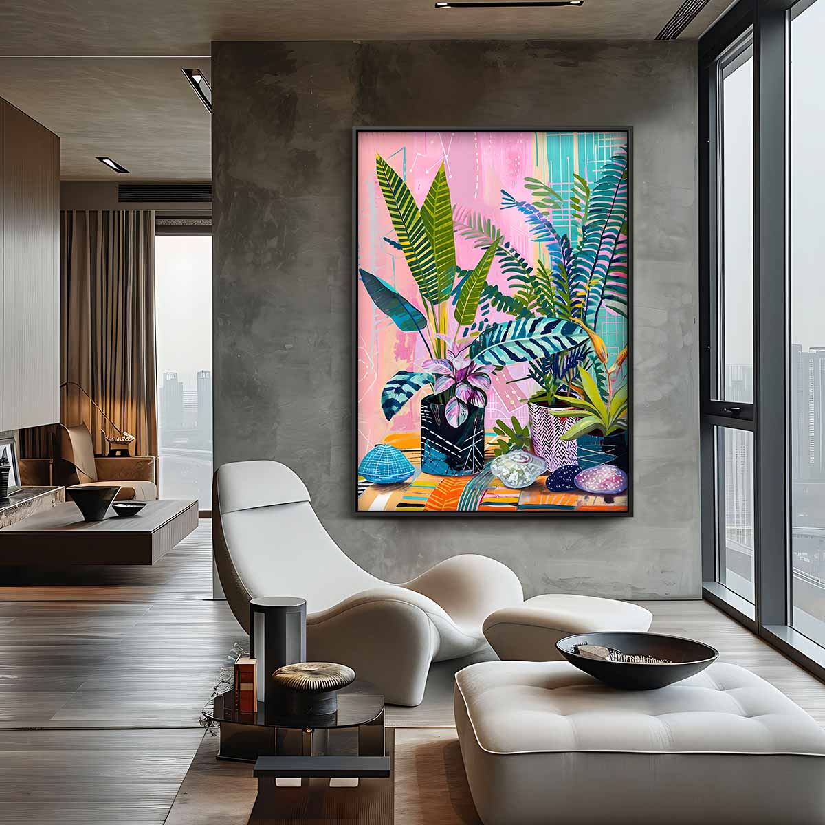 Tropische Planten in Kleurexplosie – staande wandkunst voor woonkamer of interieur