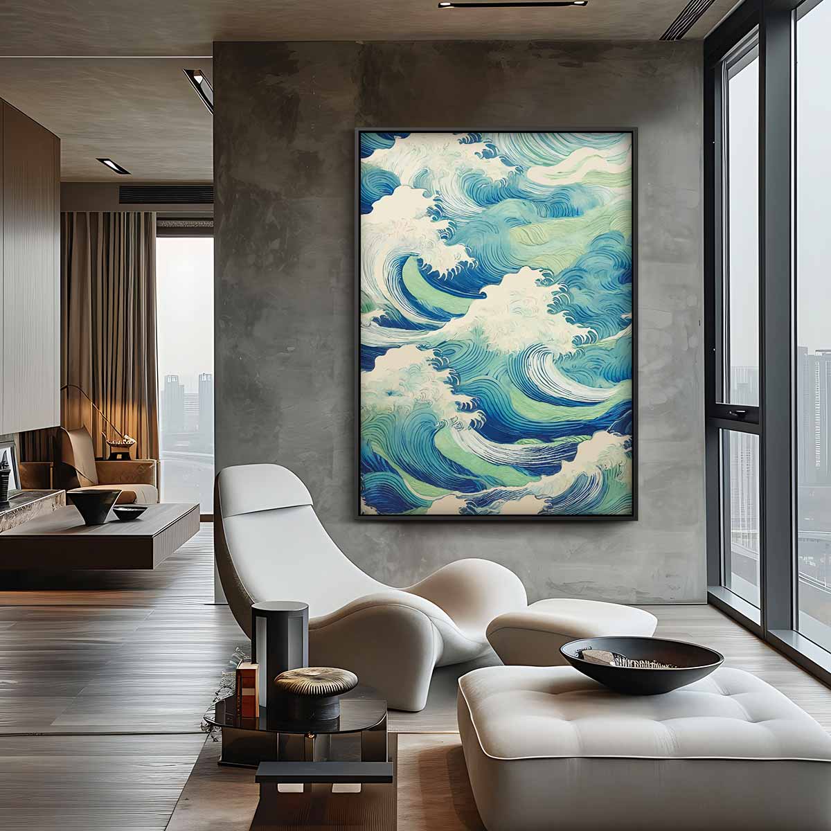 Golvende Blauwe Zee – canvas wanddecoratie in portret formaat