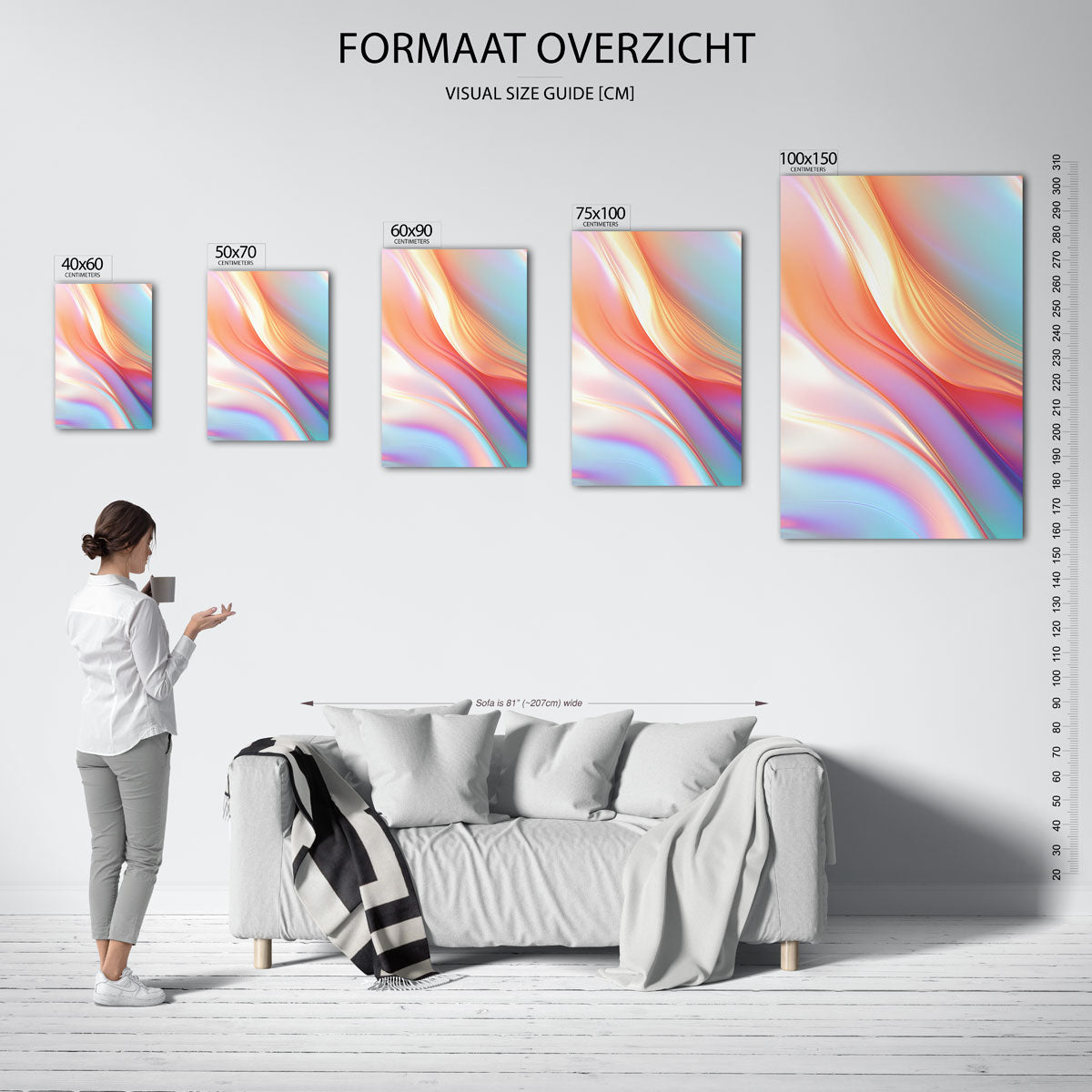 Vloeiende kleuren golf – moderne staande wandkunst