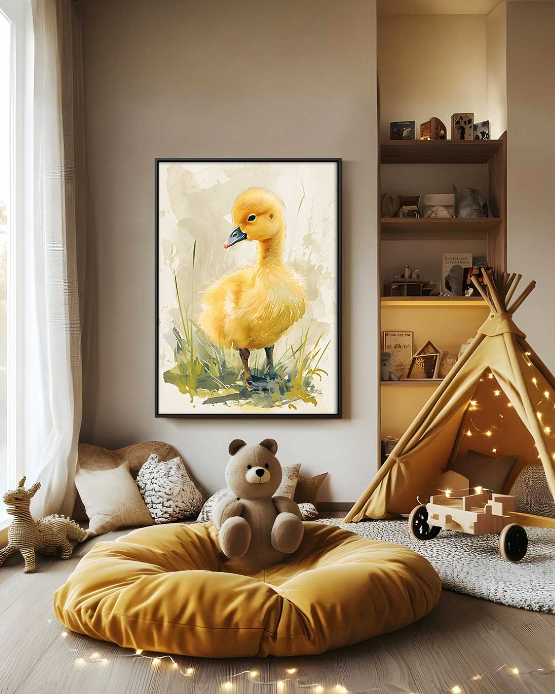 Schattige Kuikenavonturen – staand kunstwerk voor modern interieur