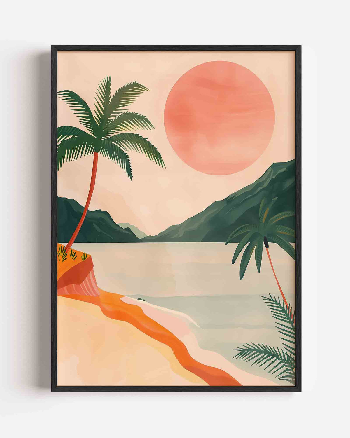 Palmbomen en zon – hedendaagse illustratie portret poster als wanddecoratie