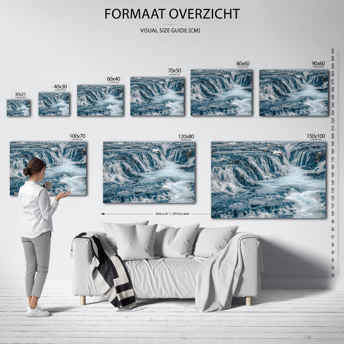 Waterval kracht poster – sfeerbeeld – deze poster toont een krachtige waterval met stromend water over donkere rotsen. De