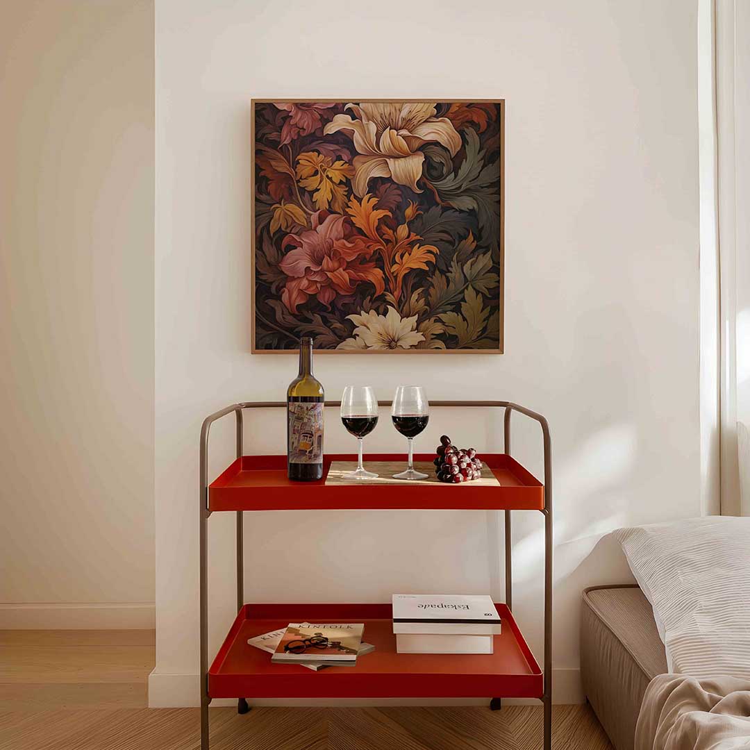 Bloemen en bladeren – vierkante William Morris wanddecoratie van WallArtistic