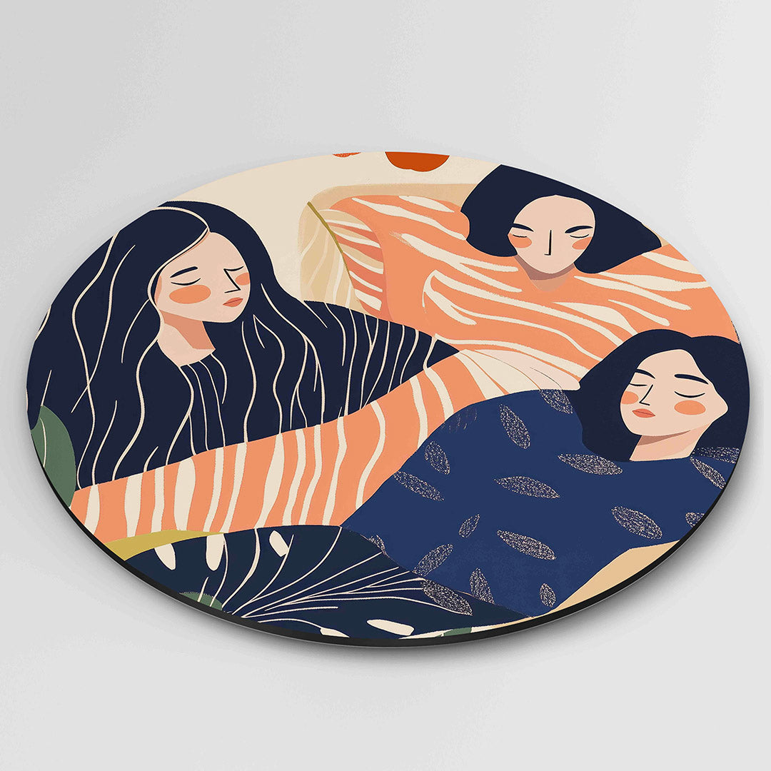 Drie figuren met bladeren – abstracte wandkunst als muurcirkel van WallArtistic