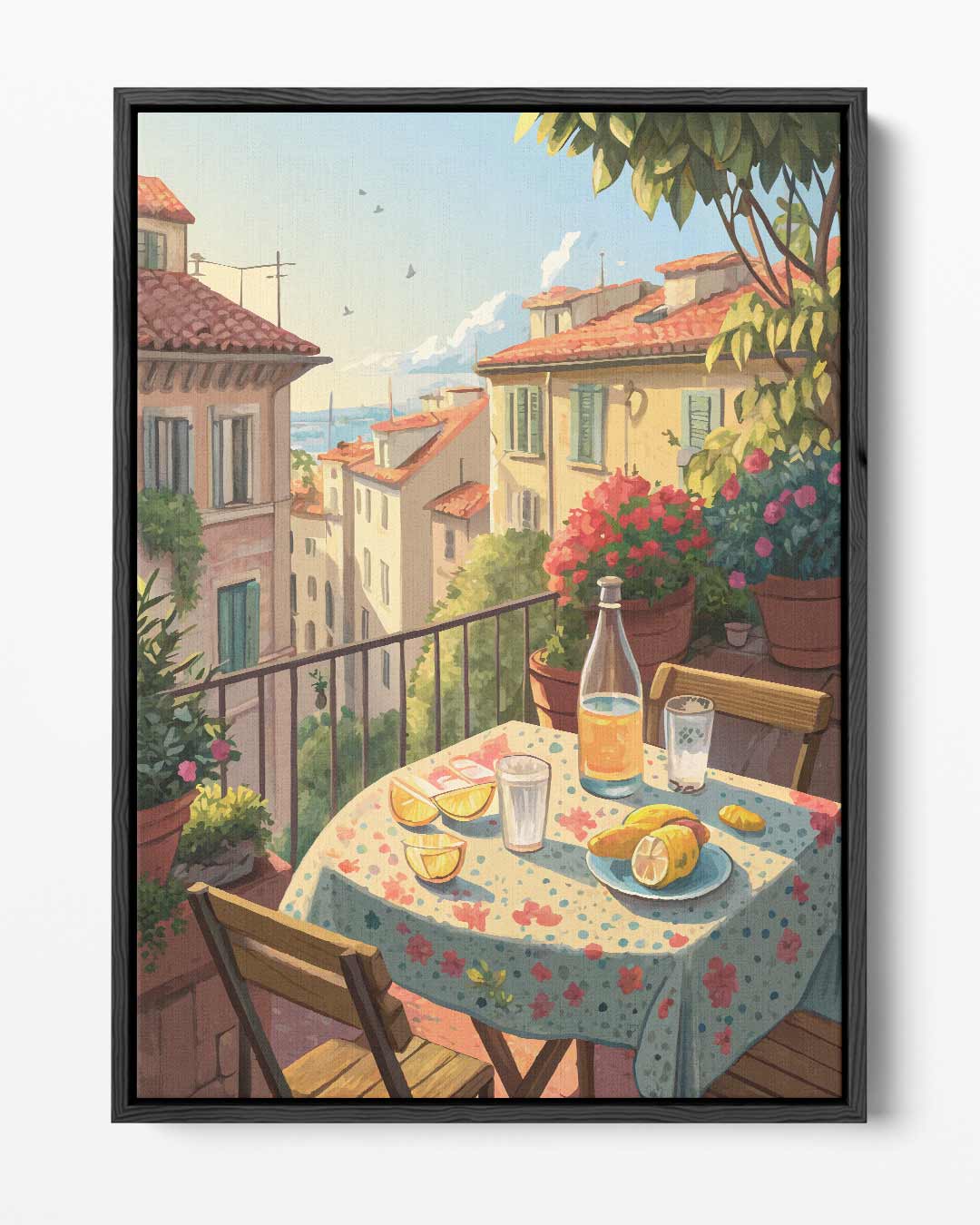 Italiaanse Zomerochtend op een Balkon – portret kunstwerk als wanddecoratie