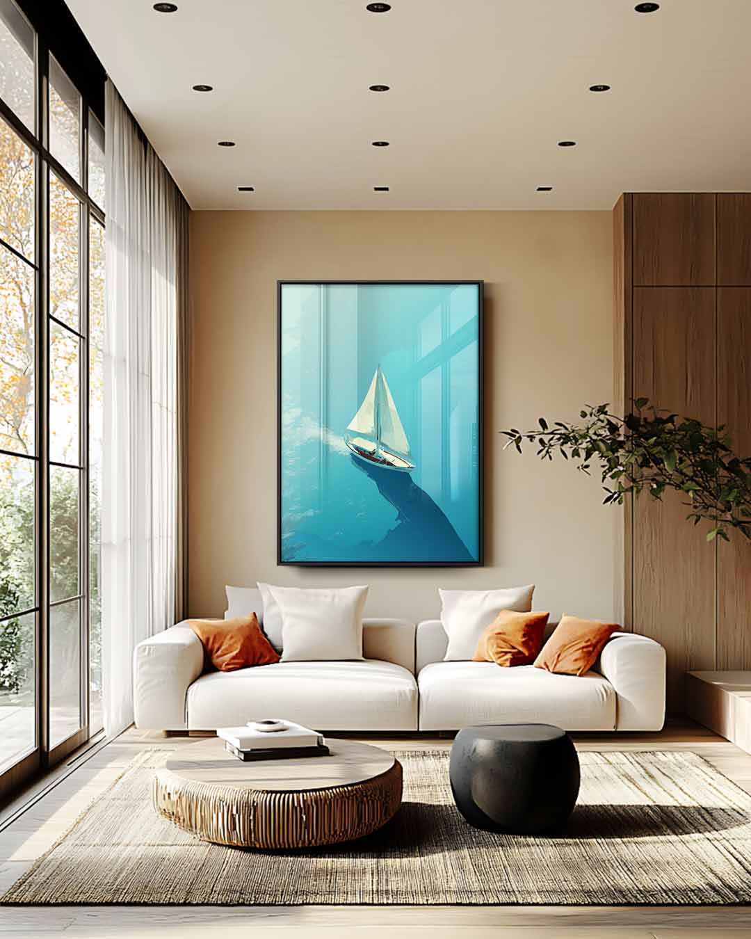Zeilboot op Kalme Zee – plexiglas wanddecoratie in portret formaat