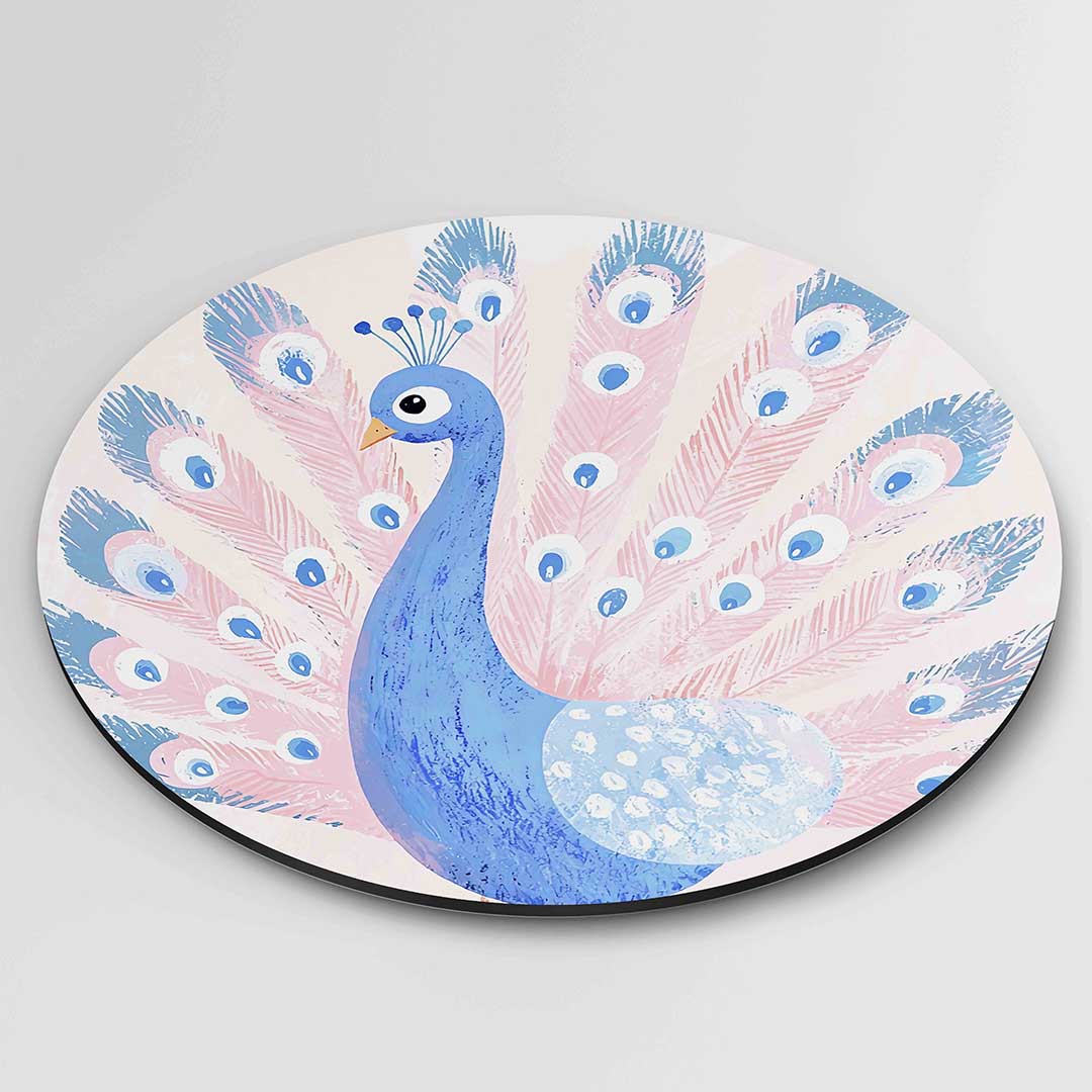 Blauwe pauw – geïllustreerde wandkunst als moderne muurcirkel