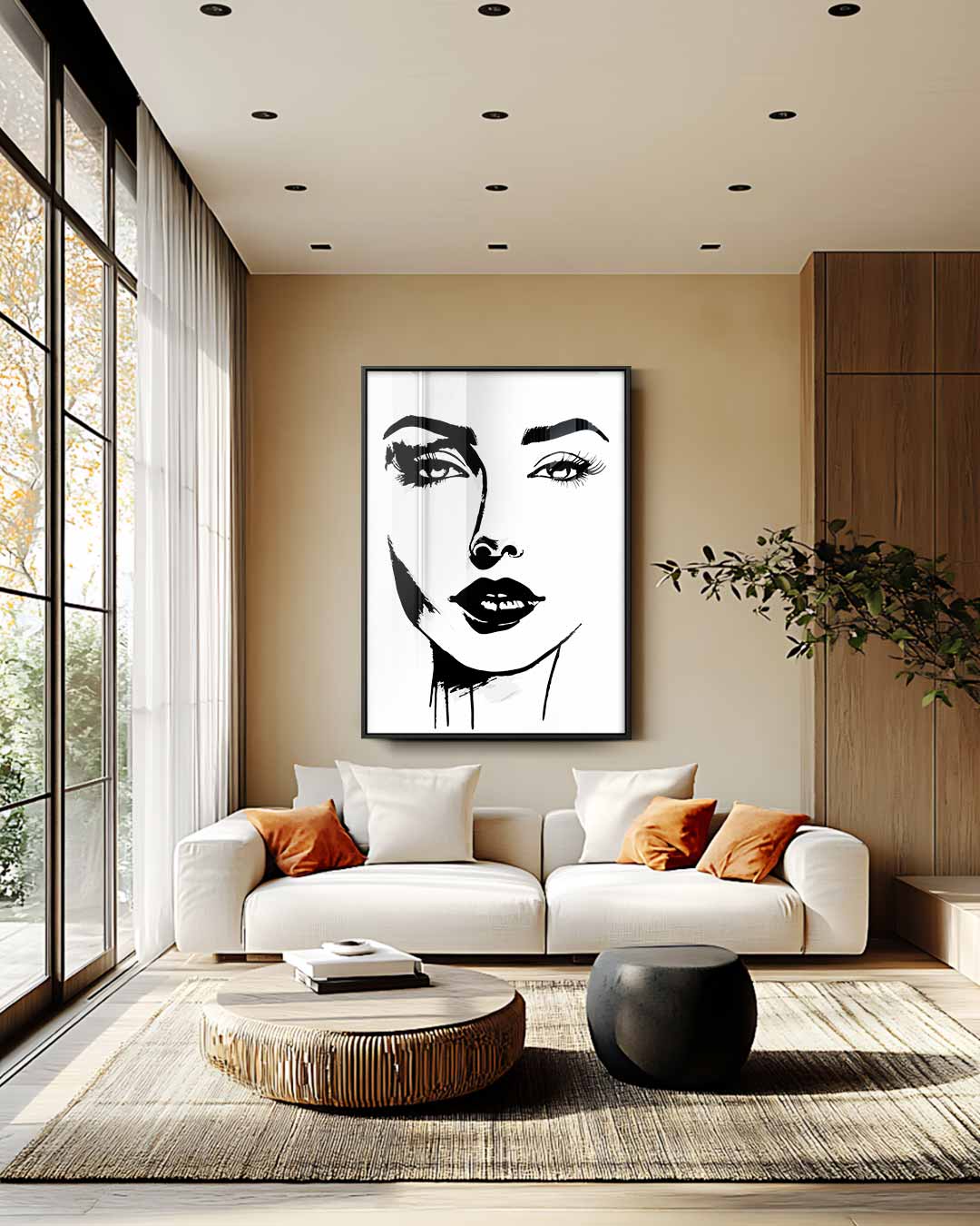 Minimalistisch Portret in Zwart-Wit – staand kunstwerk voor modern interieur