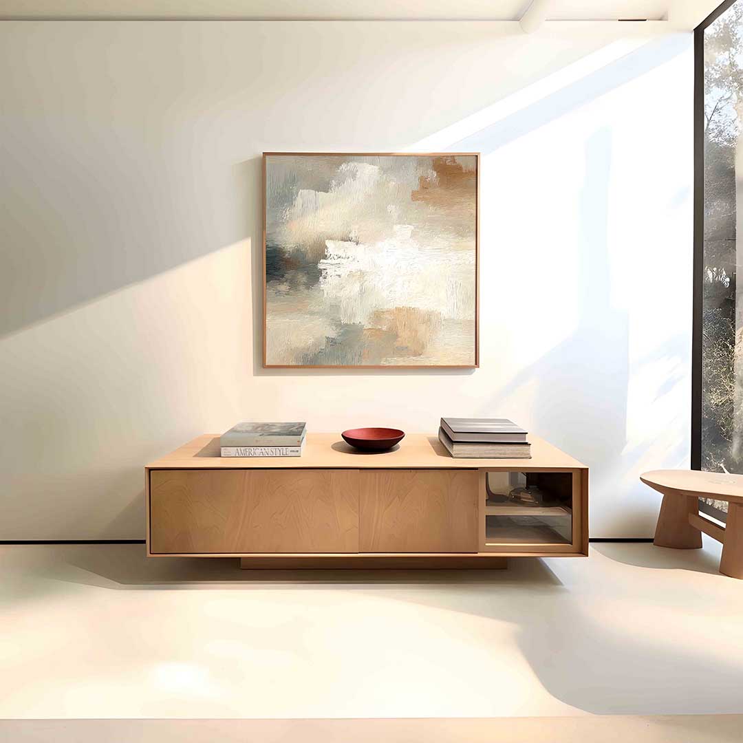 Abstracte beige en grijze – vierkante abstracte textuur wanddecoratie van WallArtistic