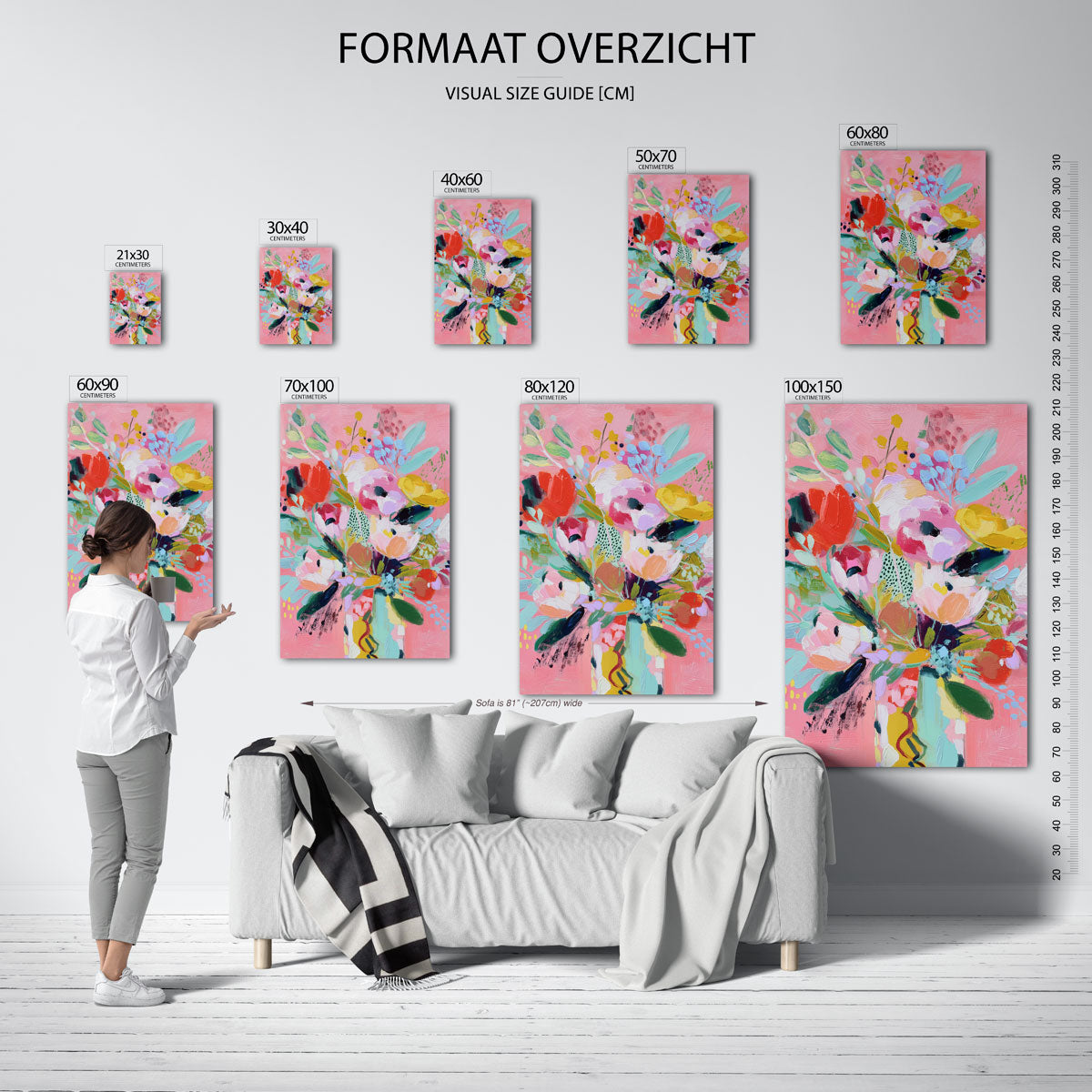 Bloemen op roze achtergrond – staande muurposter met botanisch thema