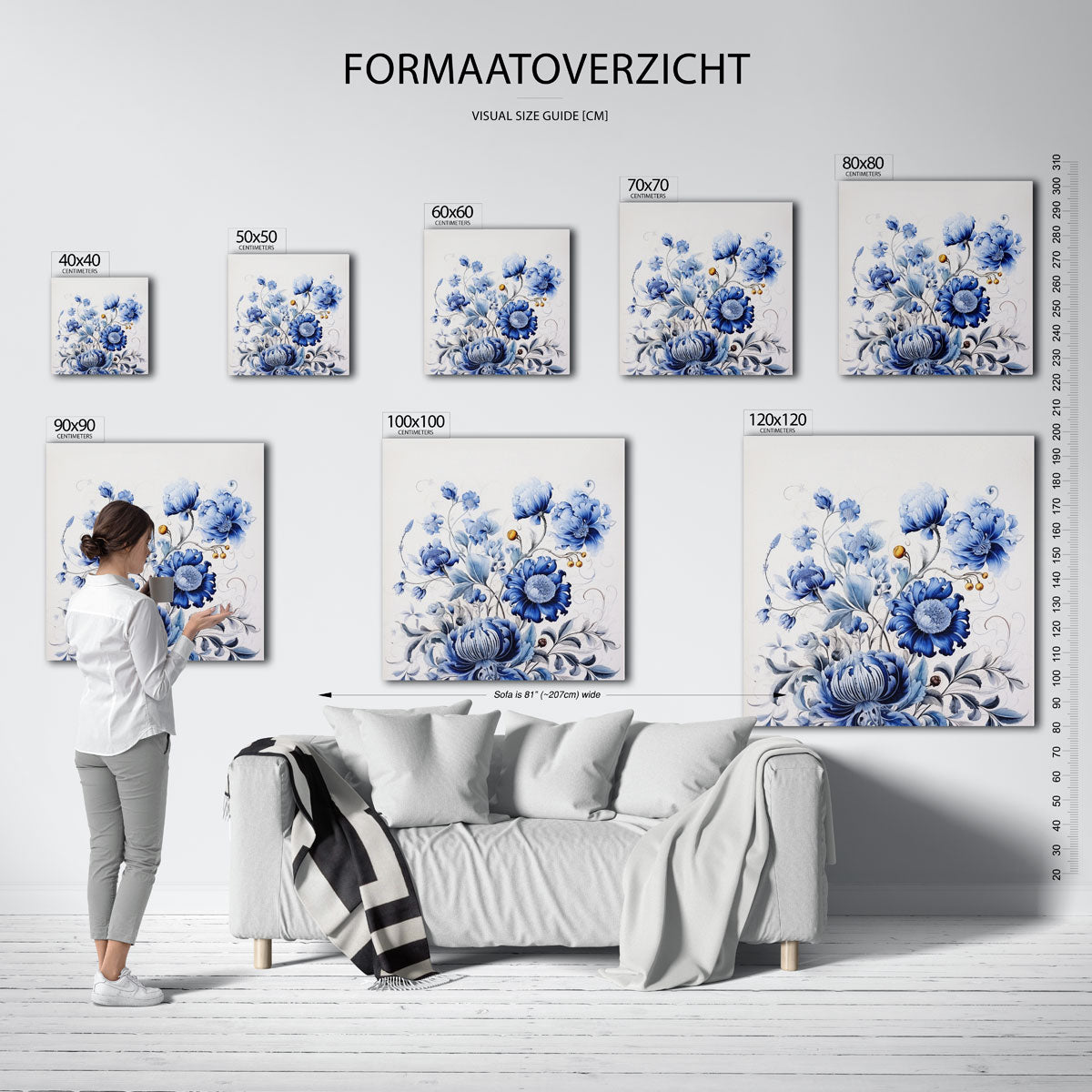 Blauwe bloemen – vierkante muurposter met bloemen