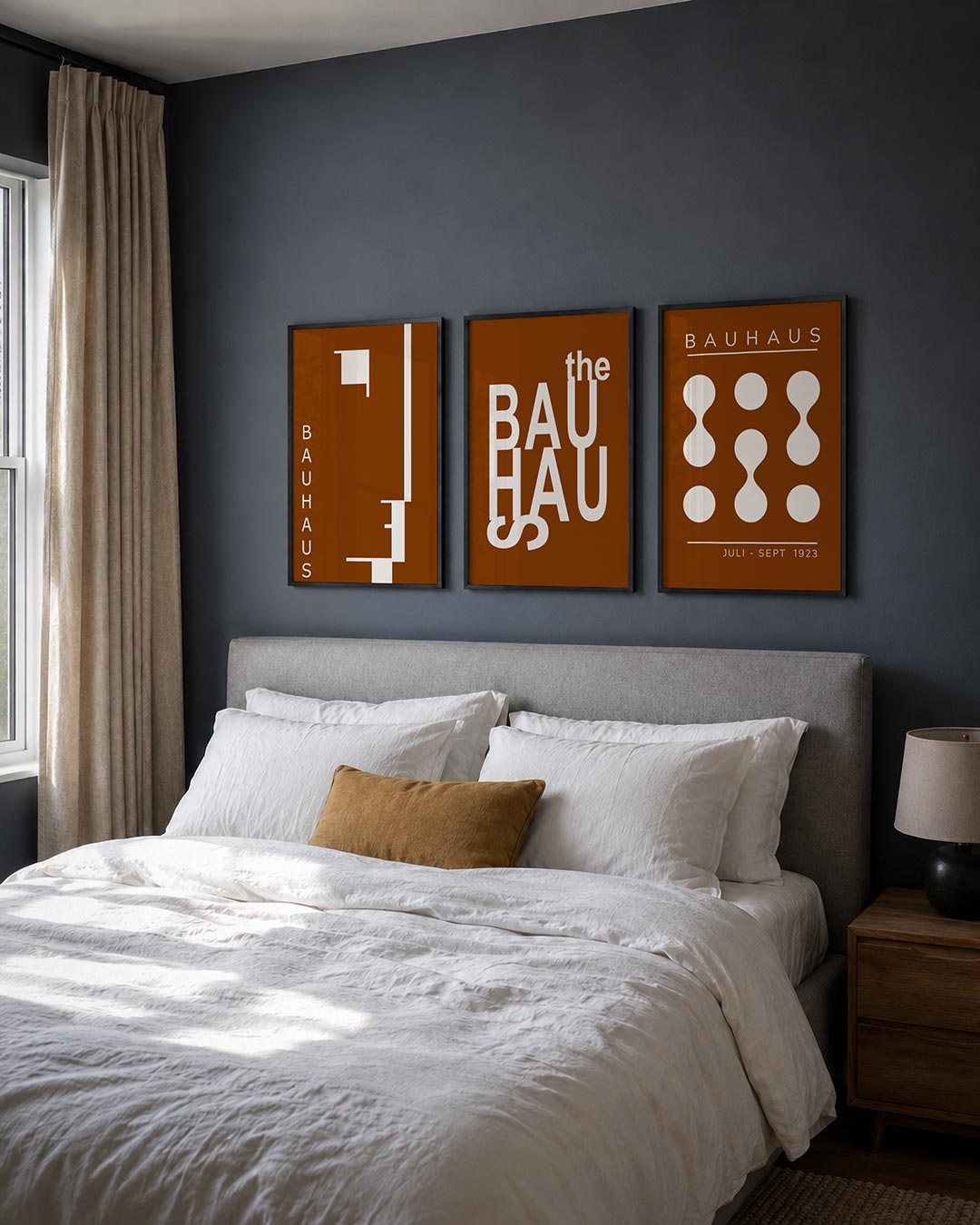 Vorm en lijnenspel posterset – derde productweergave – deze posterset in drie delen toont een spel van bruine en witte